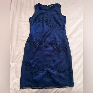 Amanda Smith Dark Blue Whimsigoth Beaded Floral Mini Dress